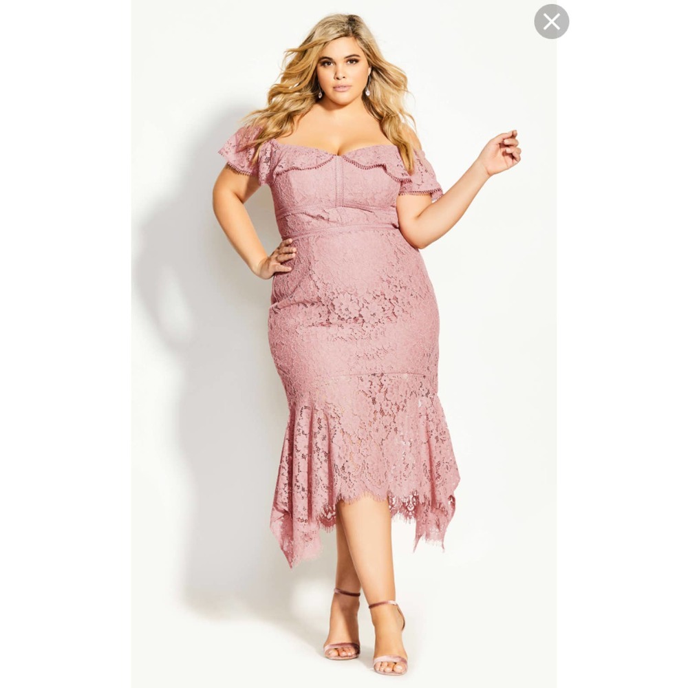 City Chic Womens Sheath Dress Mauve Lined Midi Lace Cottagecore Plus 18